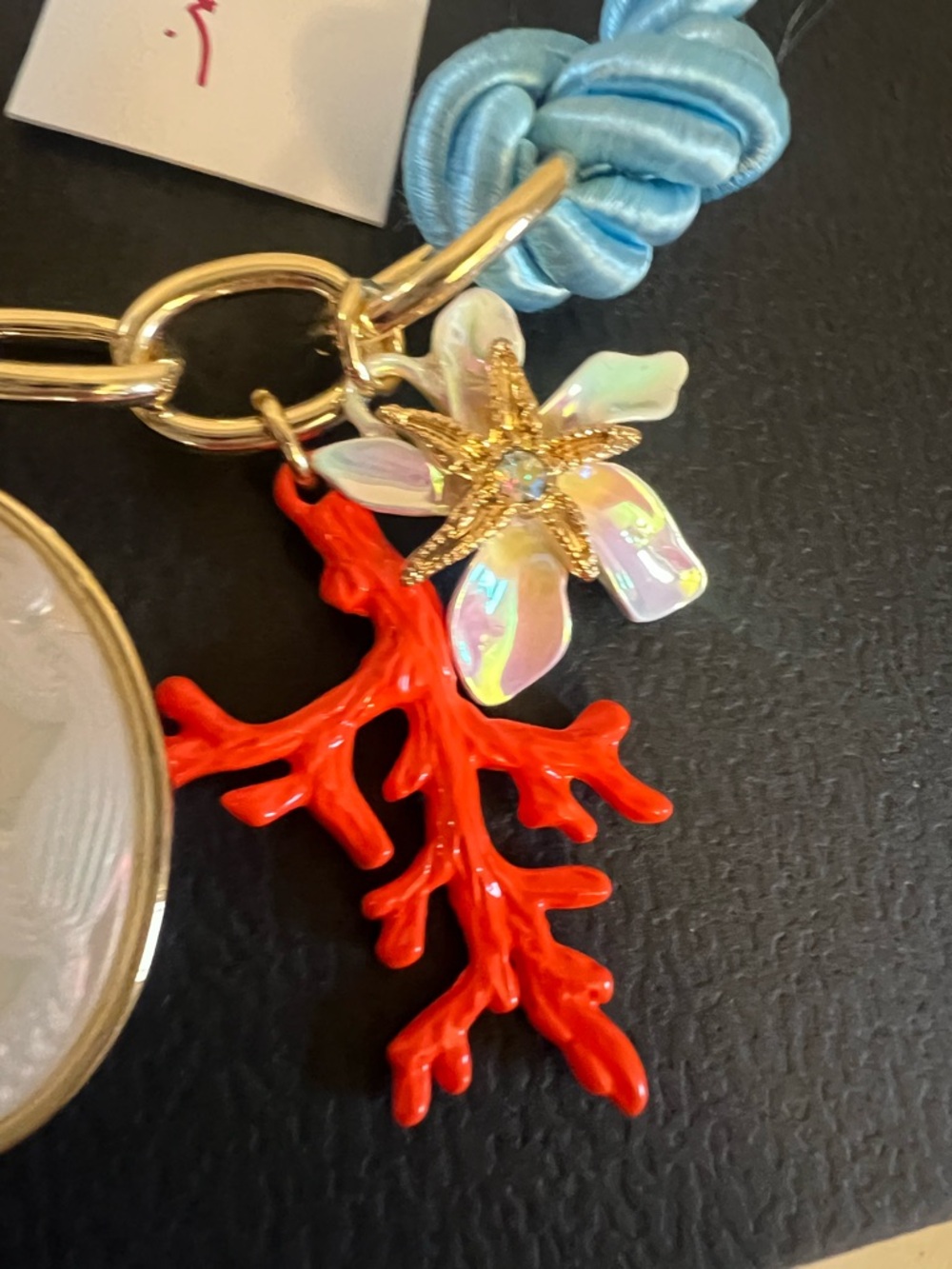 Betsey Johnson Blue Rope Necklace with Coral, Red and Iridescent Sea Charms - Picture 13 of 16